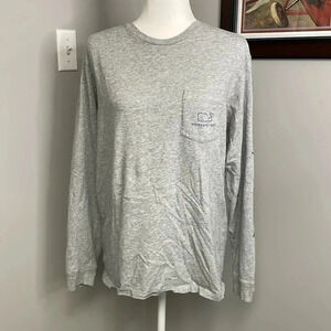 Vineyard Vines Big Whale Mens Medium M Long Sleeve Spell Out Pocket T-Shirt Gray